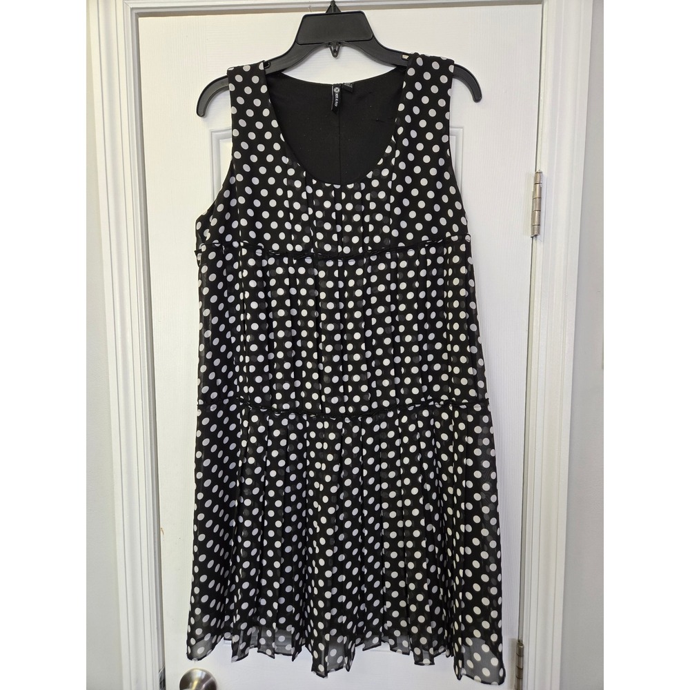 Milano Womens Black White Polka Dot Tiered Chiffon Shift Dress‎ Size 10 Side Zip